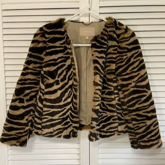 Banana Republic Women's Jacket Size XS Faux Fur Coat Collarless Animal Print - Picture 5 of 8